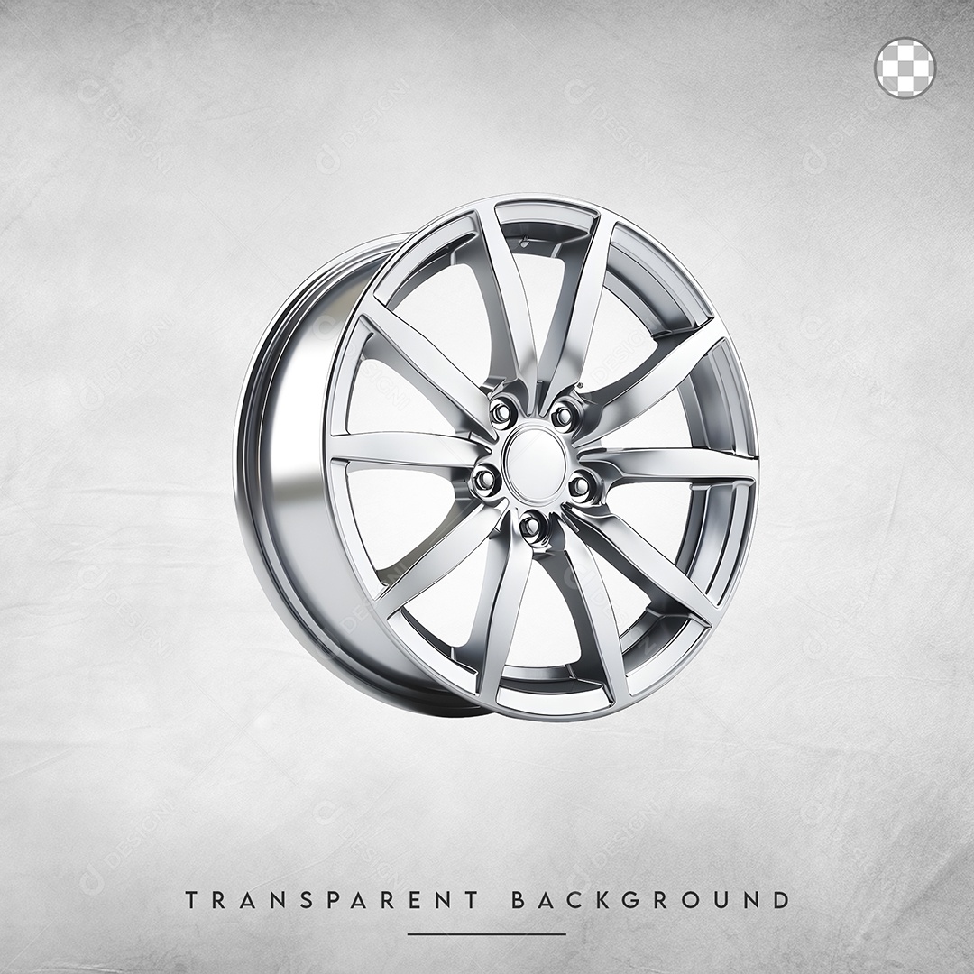 Elemento 3D Roda de Carro Cromada para Composição PSD