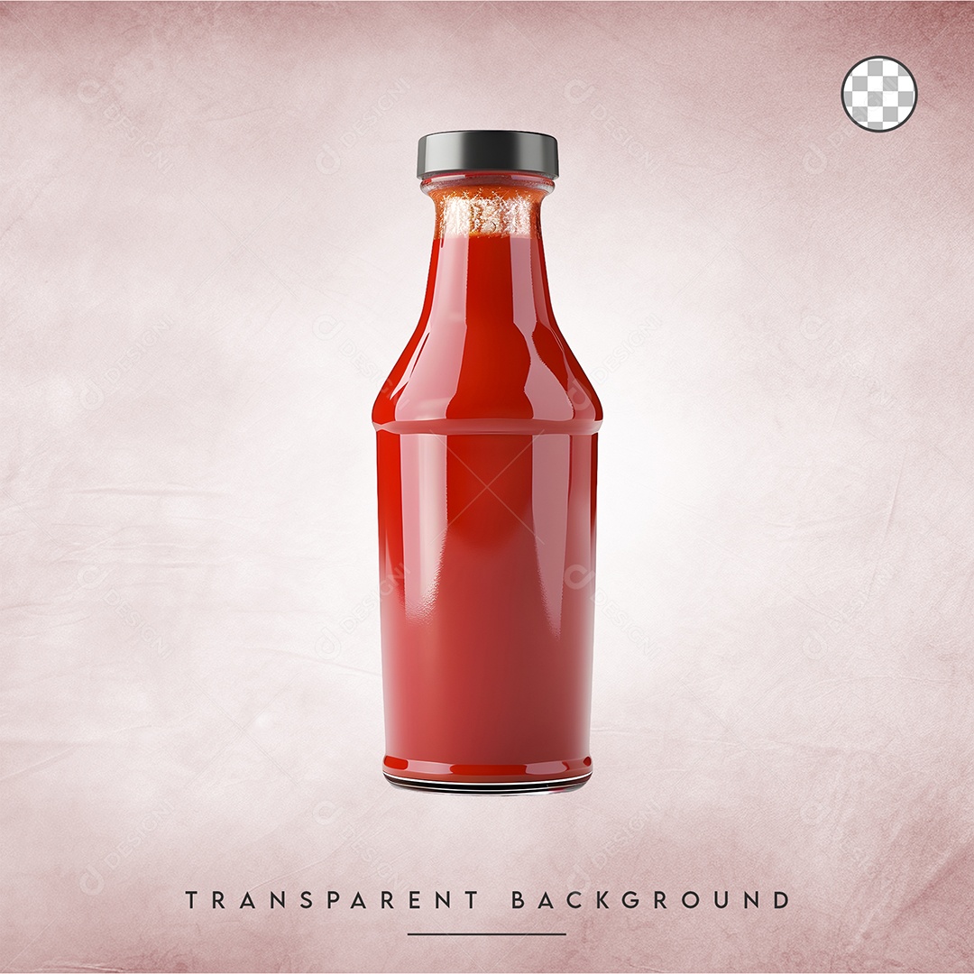 Elemento 3D Vidro de ketchup Vermelho para Composição PSD