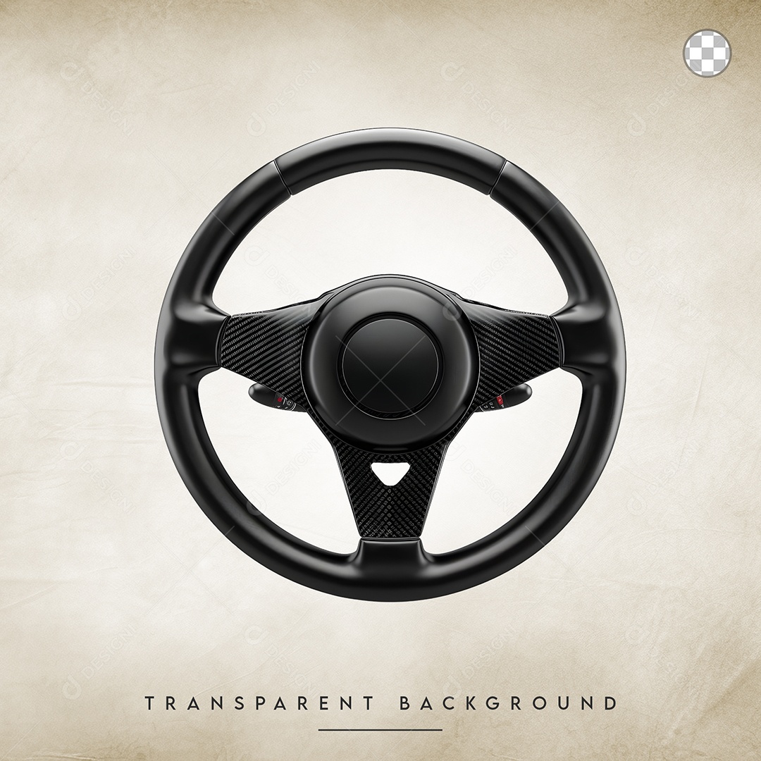 Elemento 3D Volante de Carro de Luxo Preto para Composição PSD