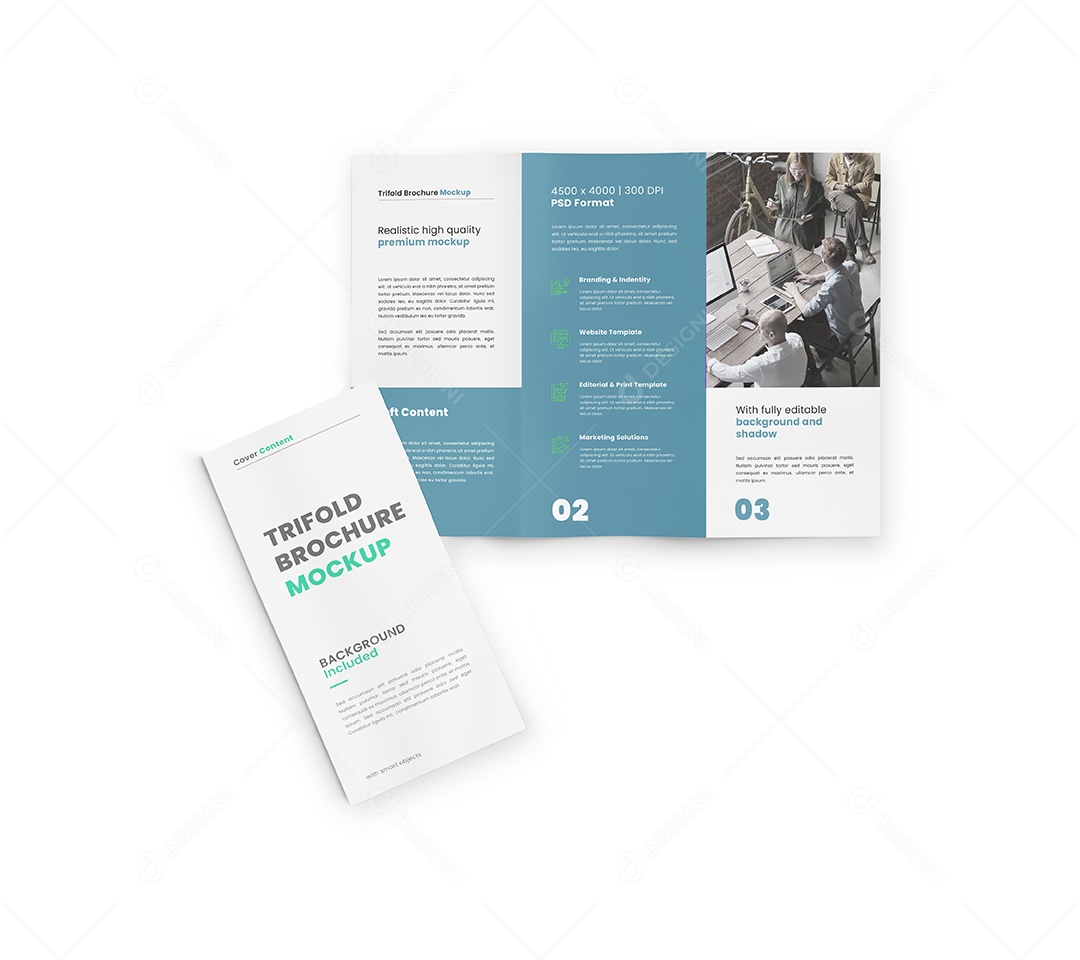 Folheto de Três Dobras Mockup PSD Editável