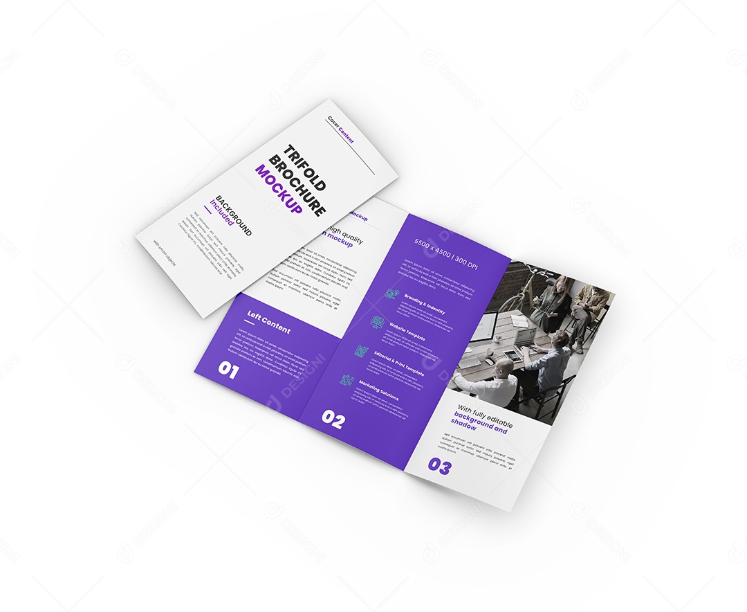 Folheto de Três Dobras Mockup PSD Editável