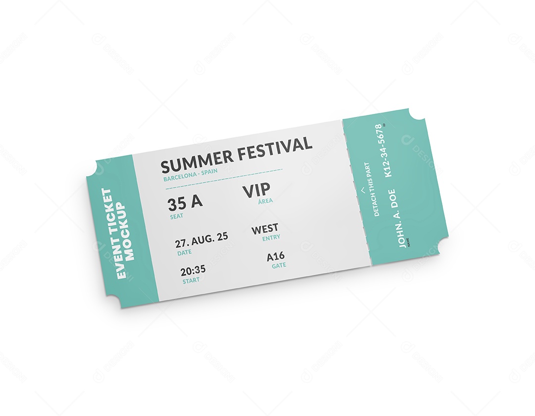Ticket Ingresso Mockup PSD Editável