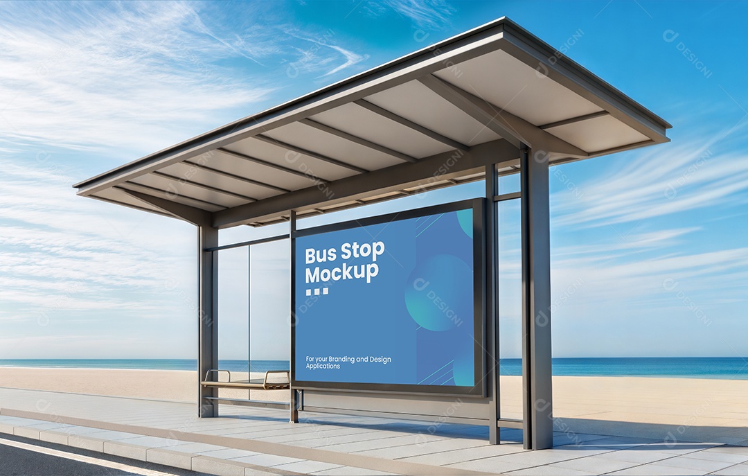 Ponto de Ônibus Com Anúncio PSD Editável Mockup