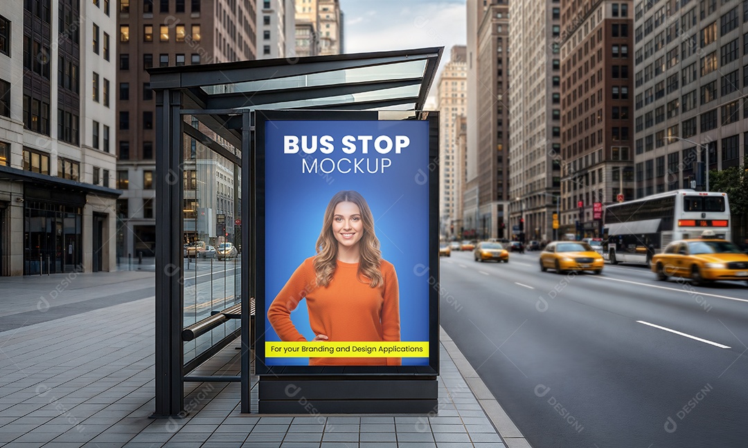 Ponto de Ônibus Com Anúncio PSD Editável Mockup