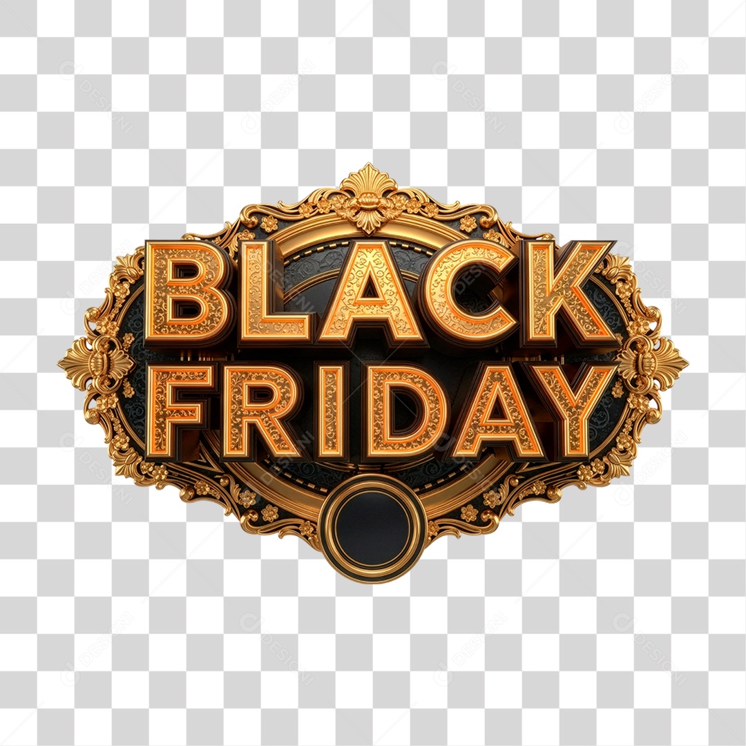 Selo 3D Black Friday para Composição PNG Transparente