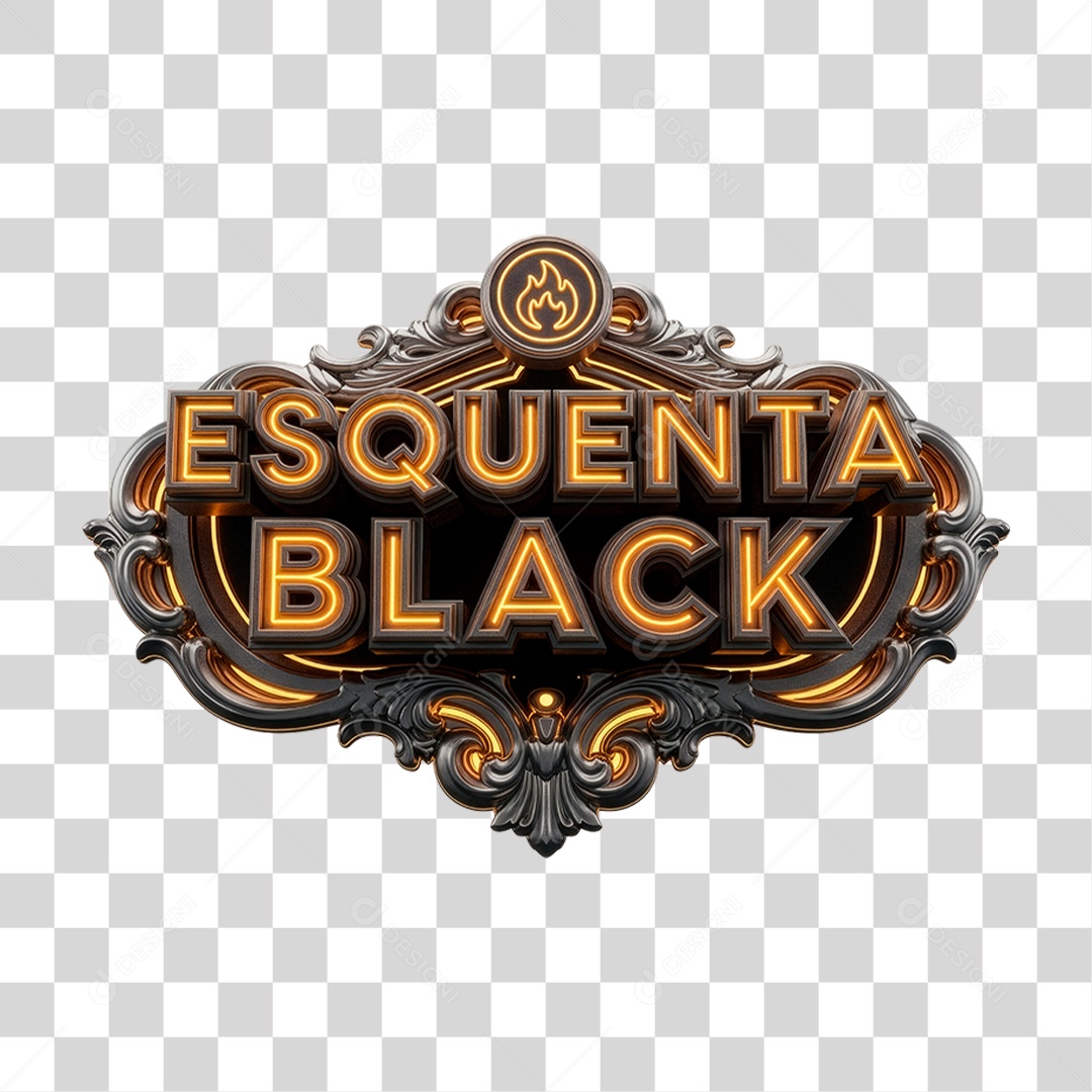 Selo 3D Esquenta Black para Composição PNG Transparente
