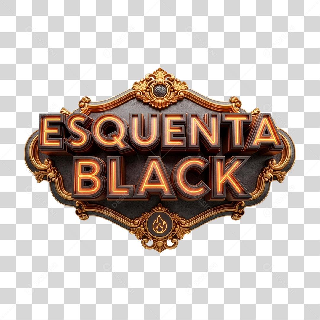 Selo 3D Esquenta Black para Composição PNG Transparente