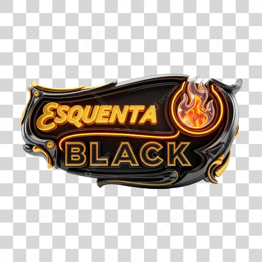 Selo 3D Esquenta Black para Composição PNG Transparente