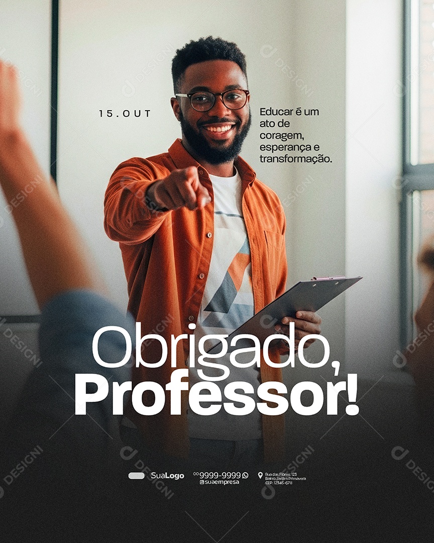 Dia Dos Professores 15 de Outubro Obrigado Professor Social Media PSD Editável