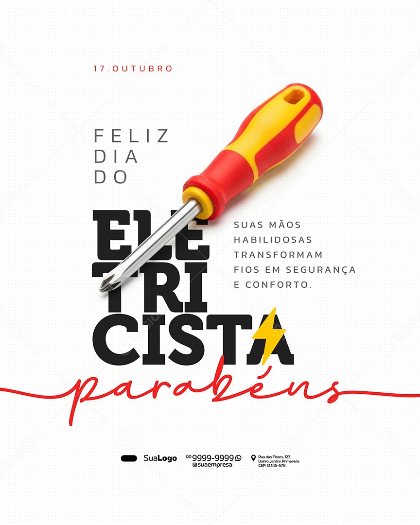 Feliz Dia do Eletricista 17 de Outubro Social Media PSD Editável