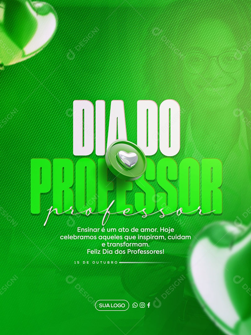 Feliz Dia do Professor 15 de Outubro Social Media PSD Editável