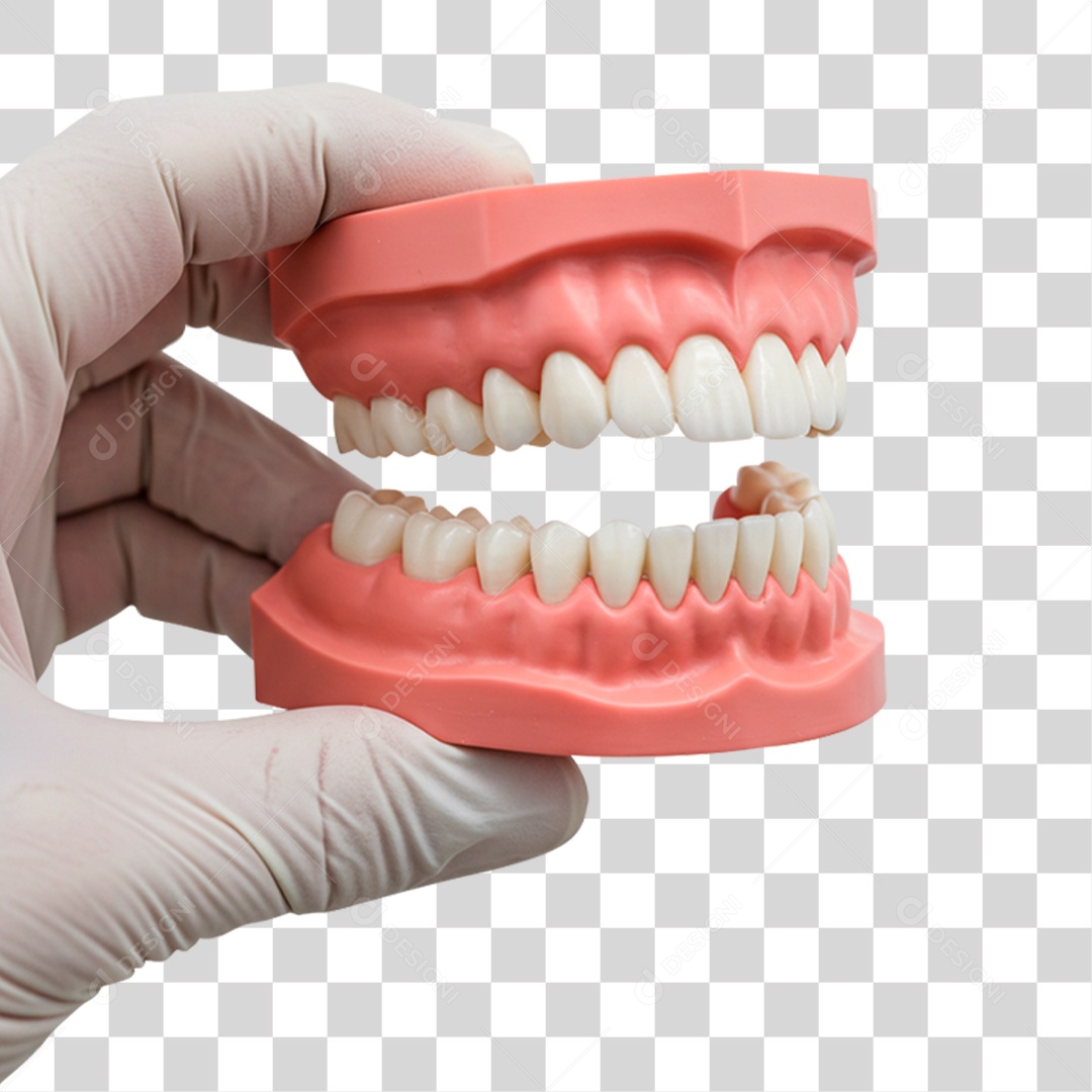 Mão Segurando Dentadura PNG Transparente
