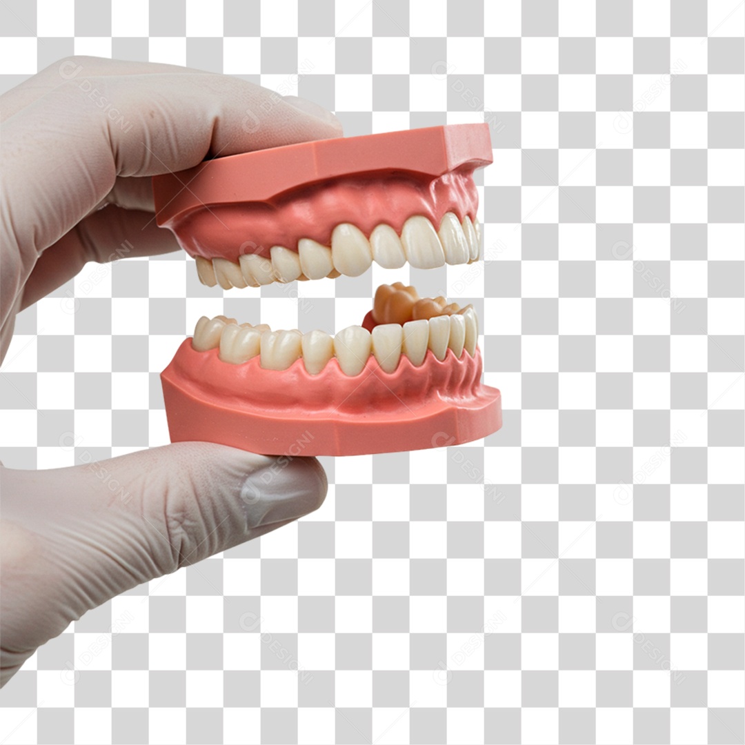 Mão Segurando Dentadura PNG Transparente