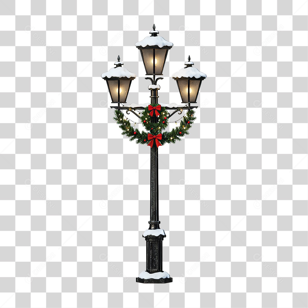 Poste de Luz com Decoração de Natal PNG Transparente