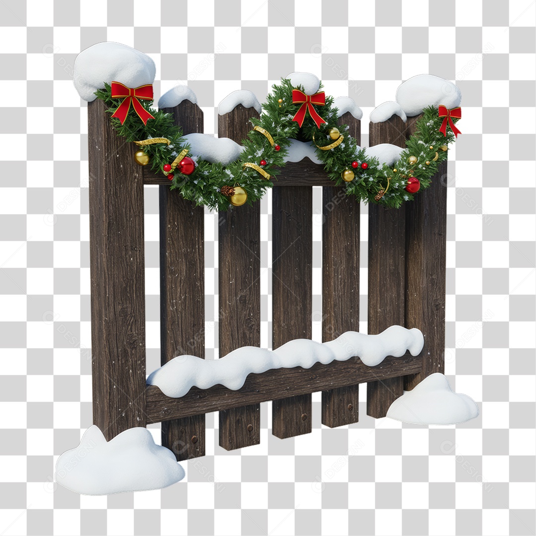 Cerca de Madeira com Decoração de Natal PNG Transparente