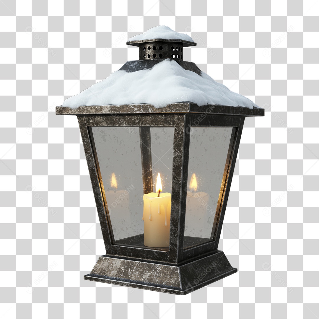 Lanterna de Vela com Neve Decoração de Natal PNG Transparente
