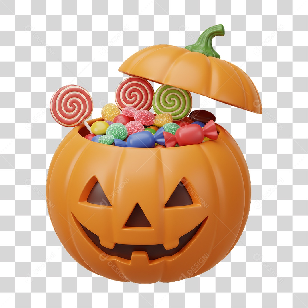 Abóbora com Doces Decoração de Halloween PNG Transparente