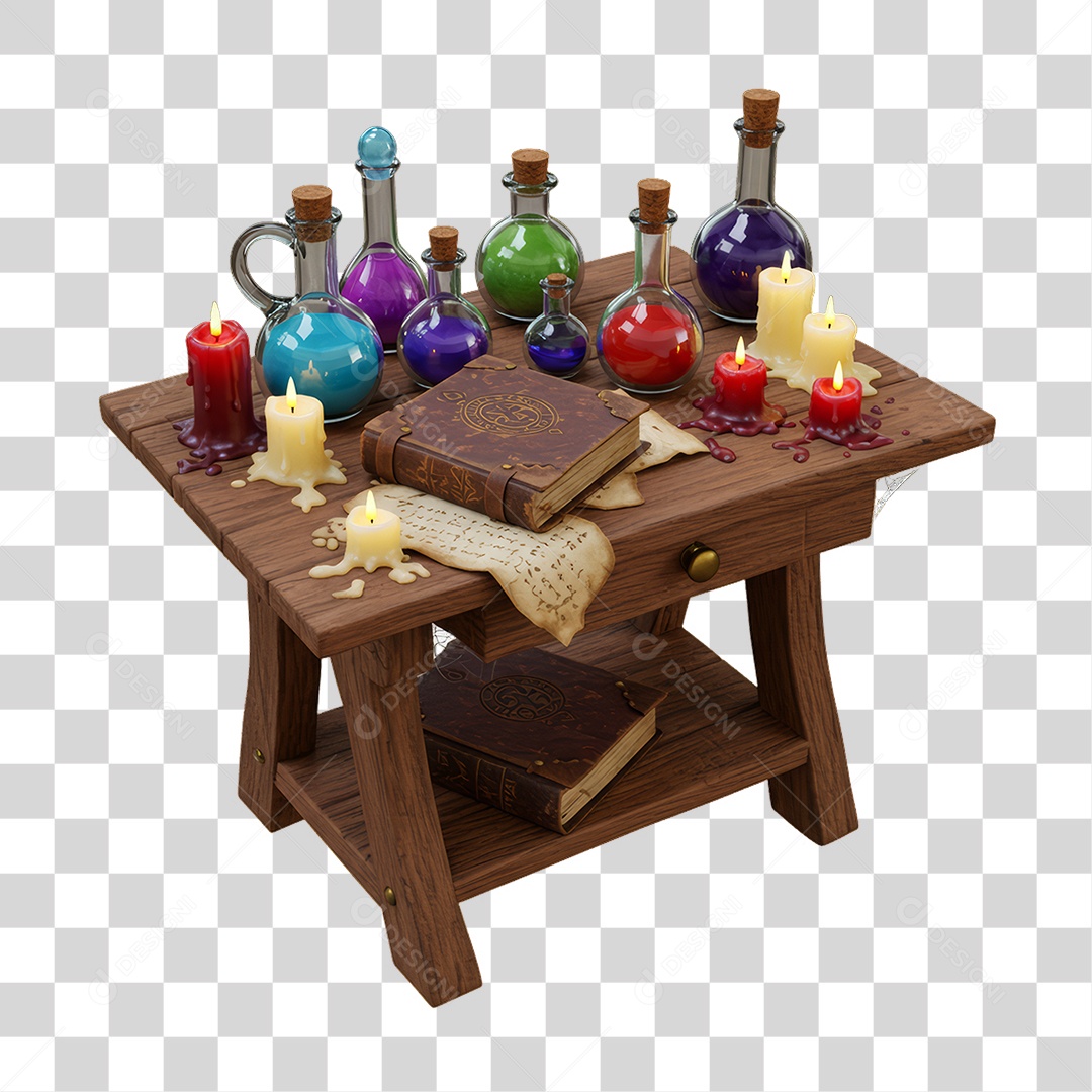 Mesa de Madeira com Elixir Decoração de Halloween PNG Transparente