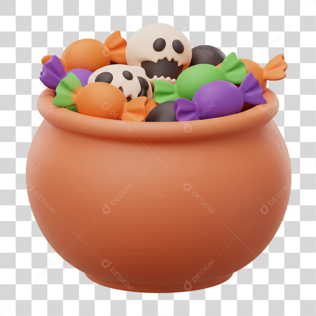 Caldeirão com Doces Decoração de Halloween PNG Transparente