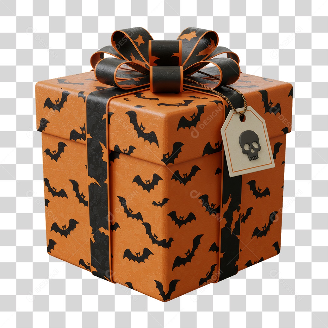 Caixa de Presente com Decoração de Halloween PNG Transparente