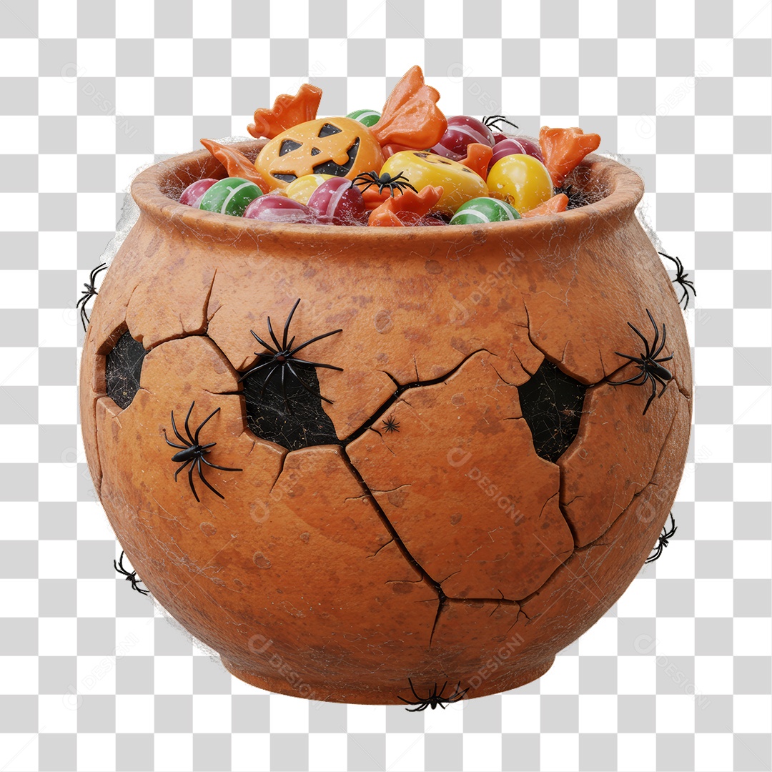 Caldeirão com Doces Decoração de Halloween PNG Transparente
