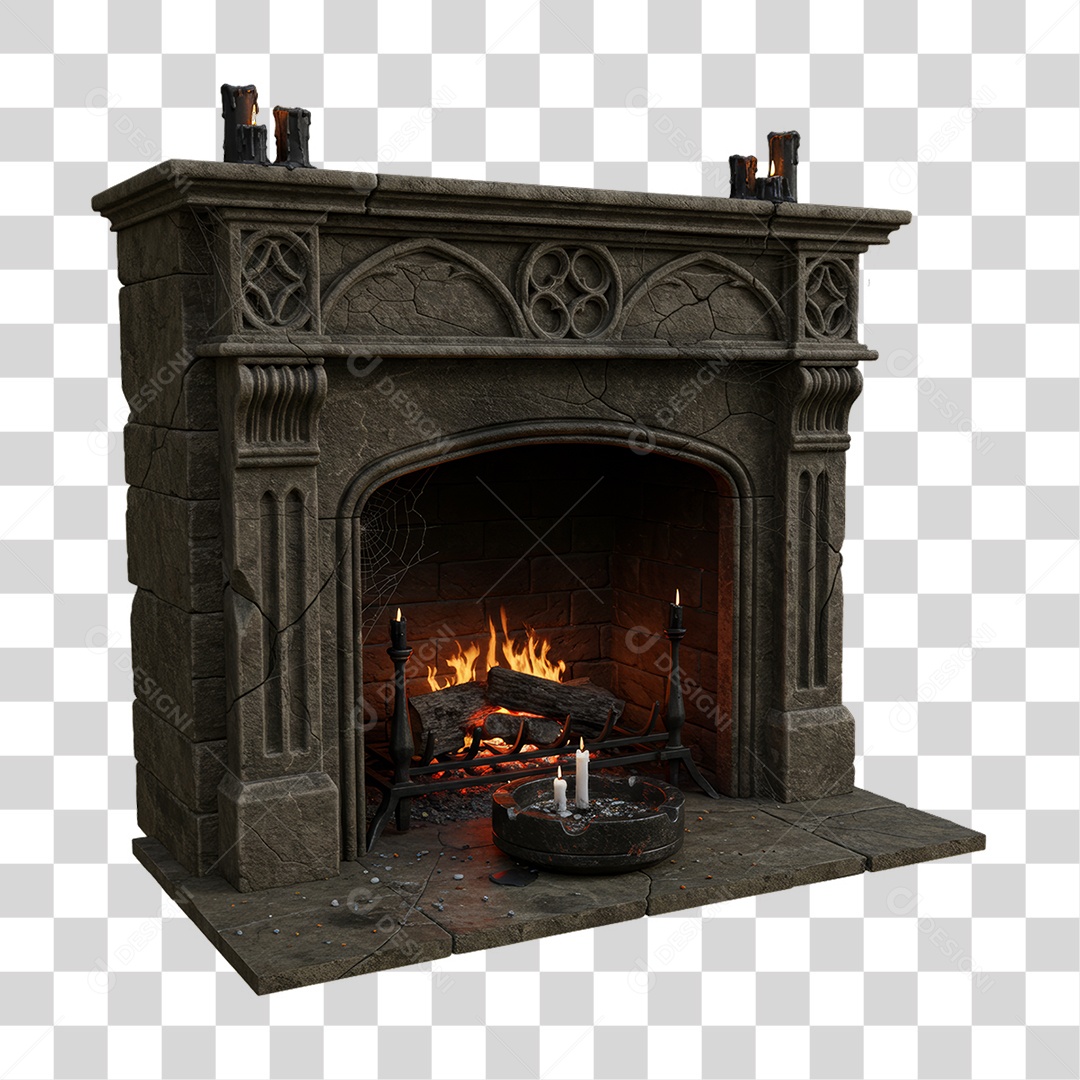 Lareira com Decoração de Halloween PNG Transparente