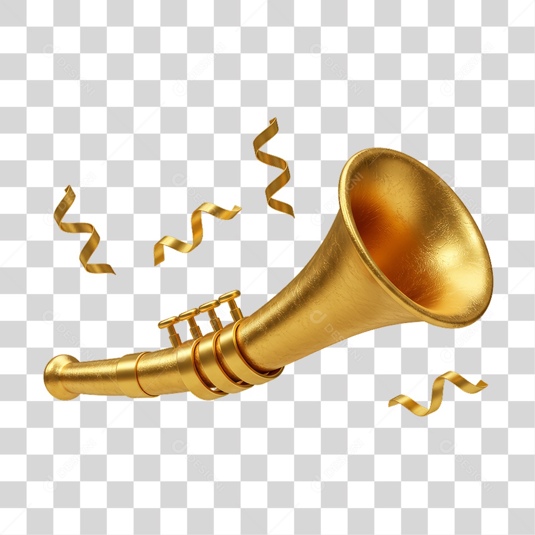 Corneta com Confetes Dourados PNG Transparente