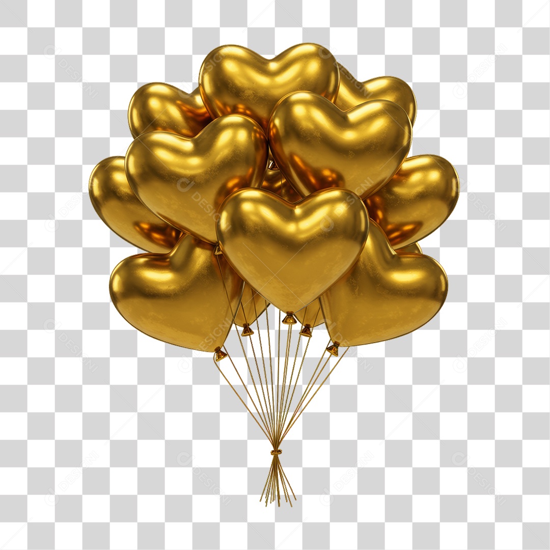 Balões Dourados para Decoração PNG Transparente