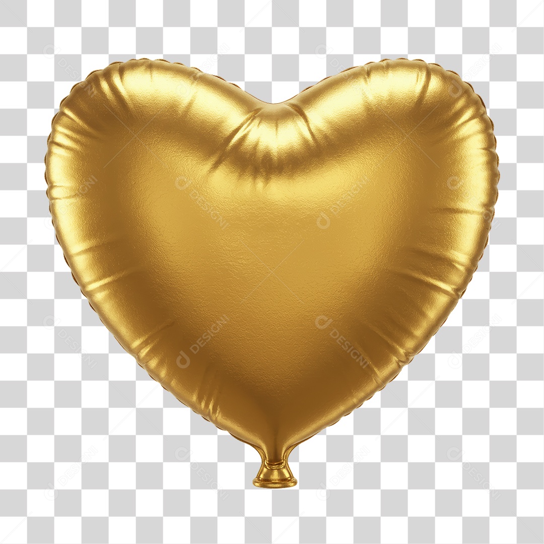 Balão Dourado em Forma de Coração para Decoração PNG Transparente