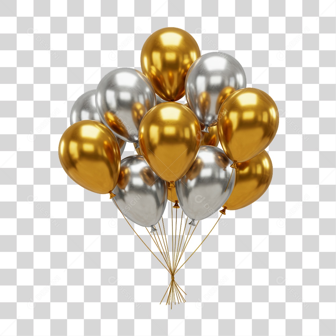 Balões Dourados para Decoração PNG Transparente