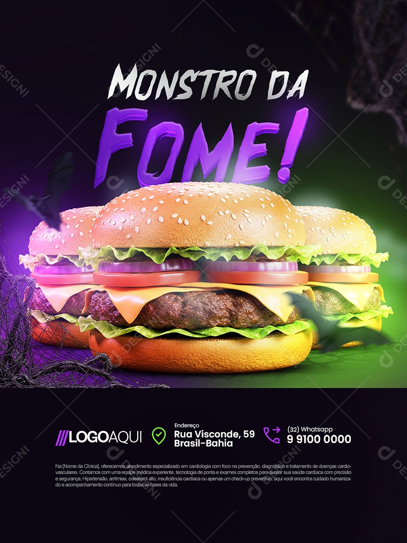 Hamburgueria Halloween Monstro da Fome Social Media PSD Editável