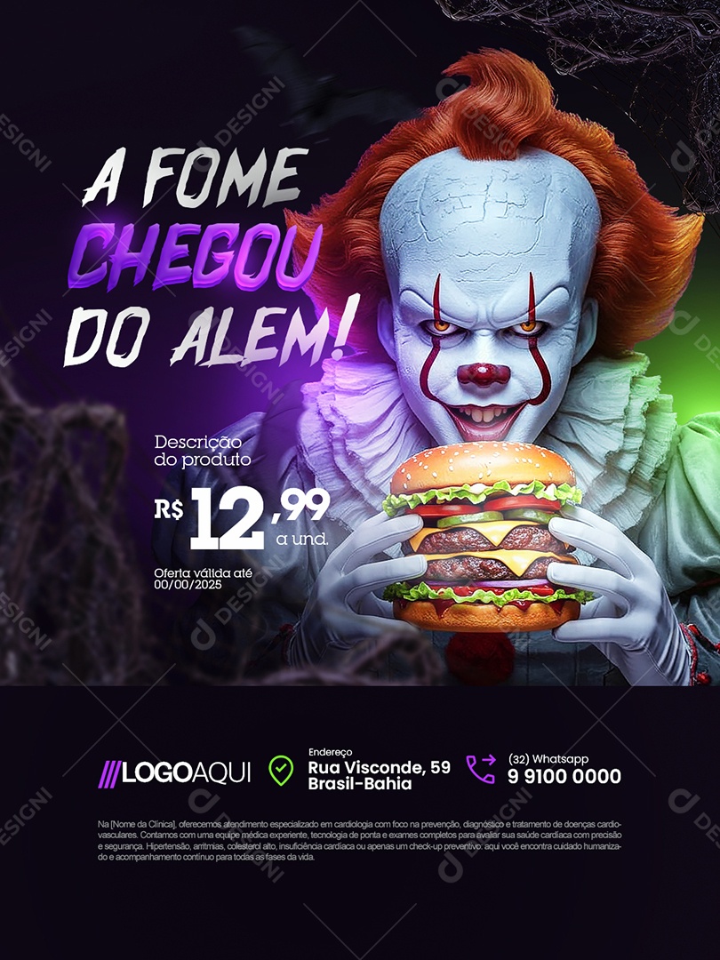 Hamburgueria Halloween a Fome Chegou do Alem Social Media PSD Editável