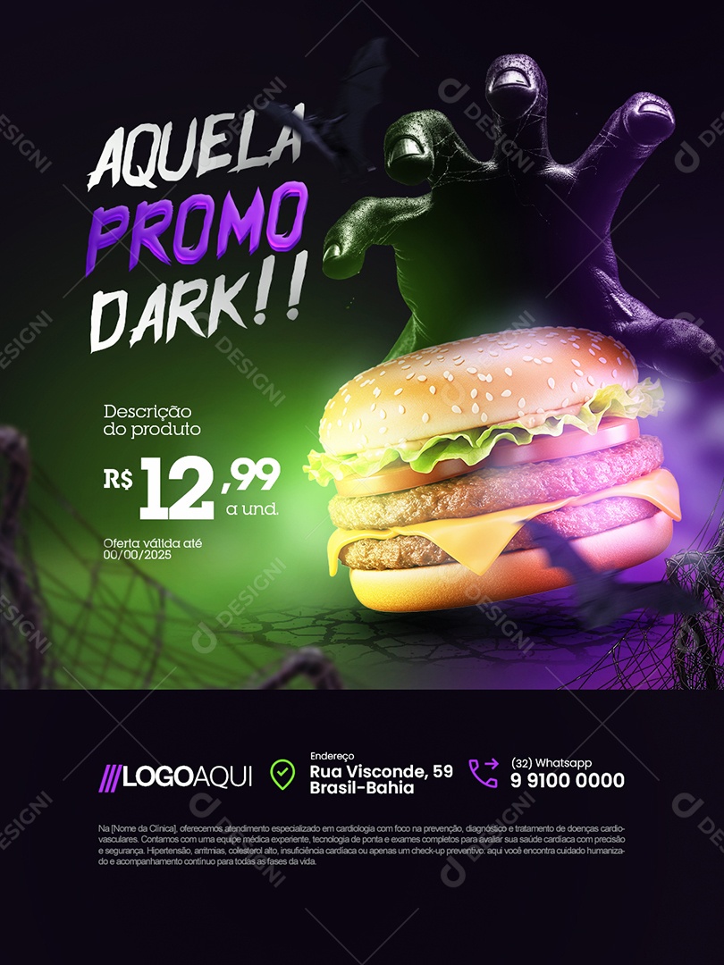 Hamburgueria Halloween Aquele Promo Dark Social Media PSD Editável