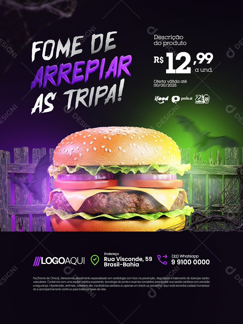 Hamburgueria Halloween Fome de Arrepiar as Tripa Social Media PSD Editável