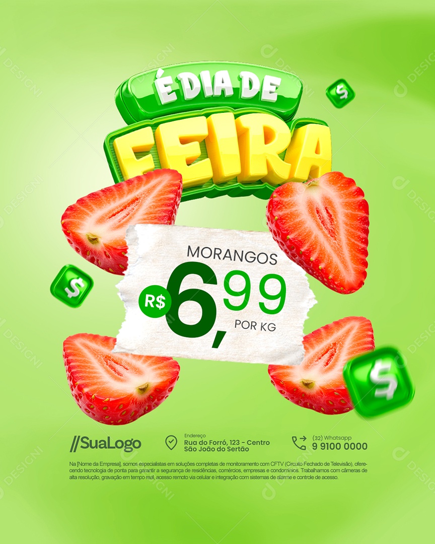 Hortifruti é Dia de Feira Morangos Social Media PSD Editável