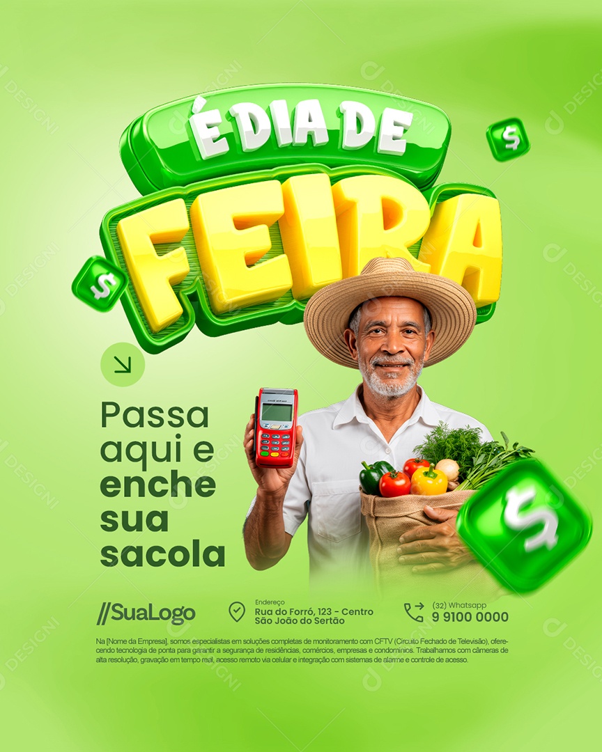 Hortifruti é Dia de Feira Passa Aqui e Enche sua Escola Social Media PSD Editável