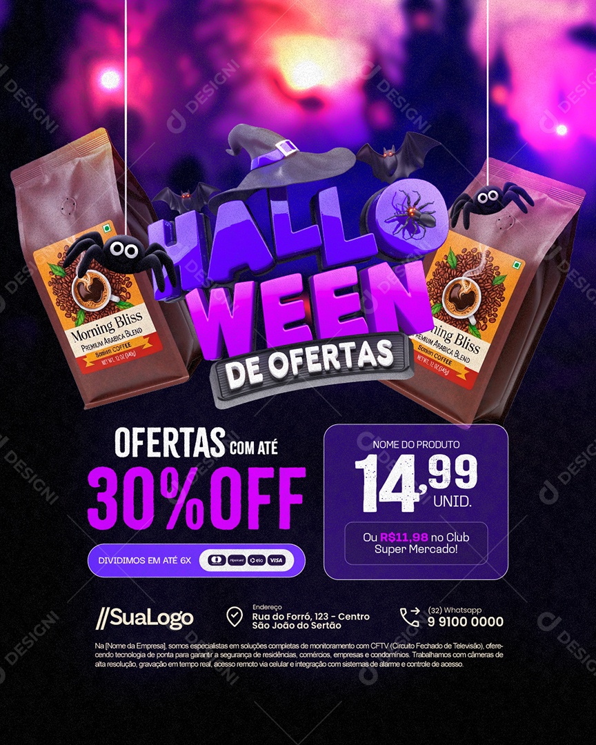 Ofertas de Halloween Supermercado Ofertas com Até 30% Off Social Media PSD Editável
