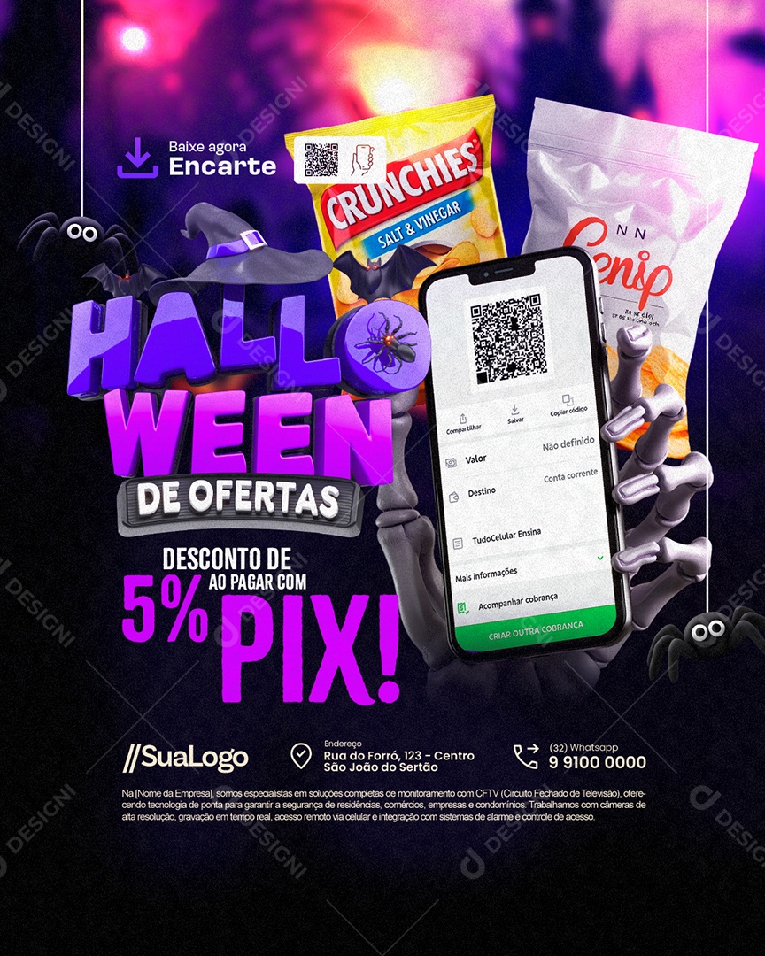 Ofertas de Halloween Supermercado Desconto de 5% ao Pagar com Pix Social Media PSD Editável