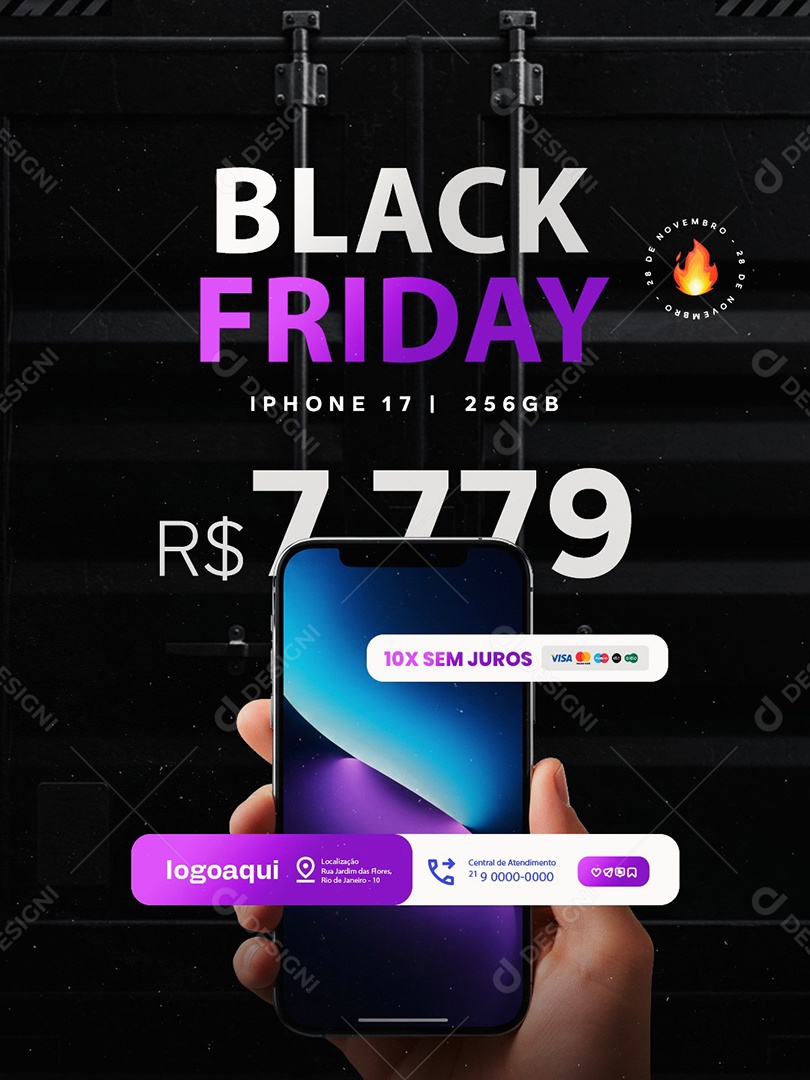 Black Friday Loja da Apple Iphone 17 256GB 10x Sem Juros Social Media PSD Editável