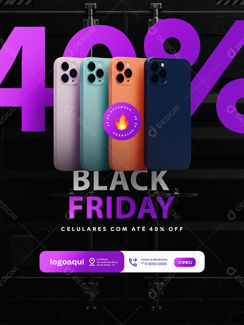Black Friday Loja da Apple Celulares com Até 40% Off Social Media PSD Editável