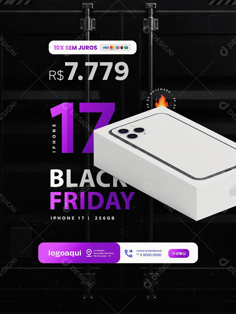 Black Friday Loja da Apple Iphone 17 256GB 10x Sem Juros Social Media PSD Editável