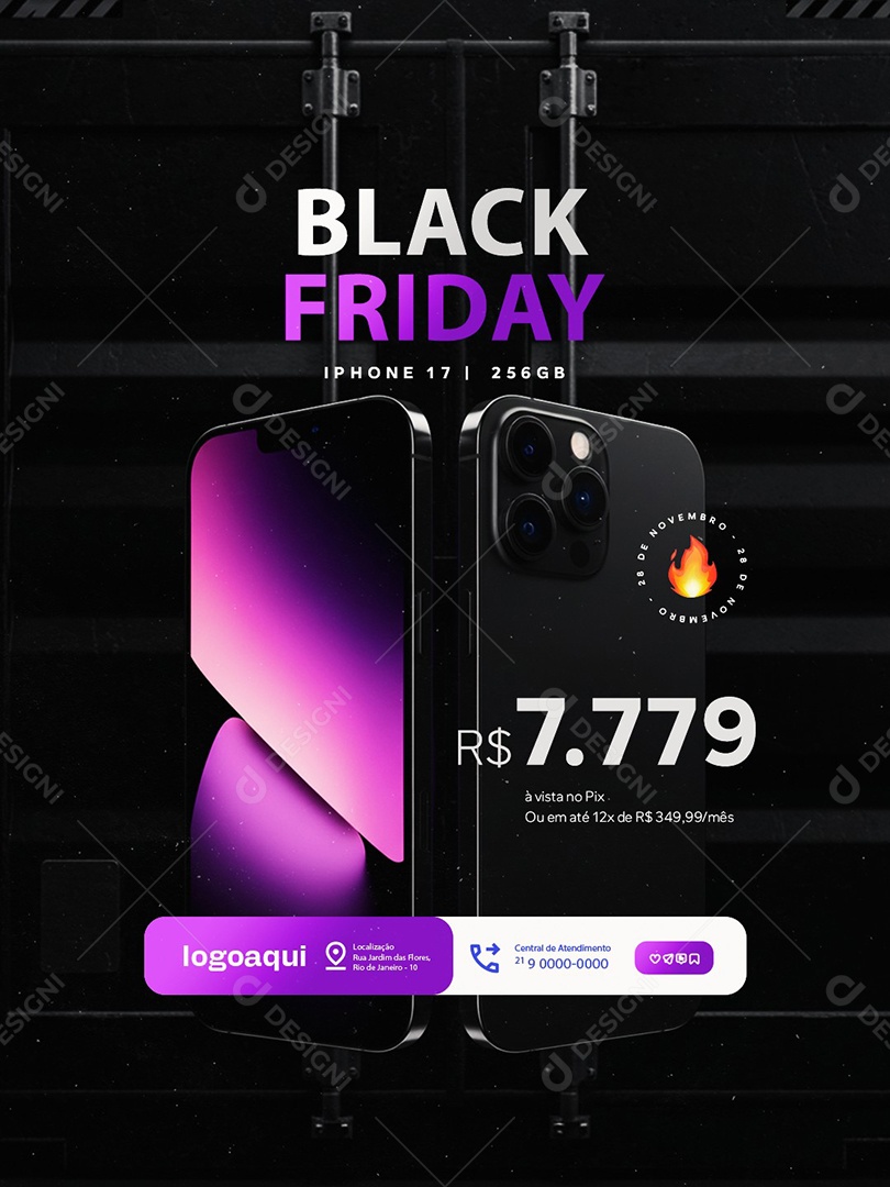 Black Friday Loja da Apple Iphone 17 256GB Social Media PSD Editável