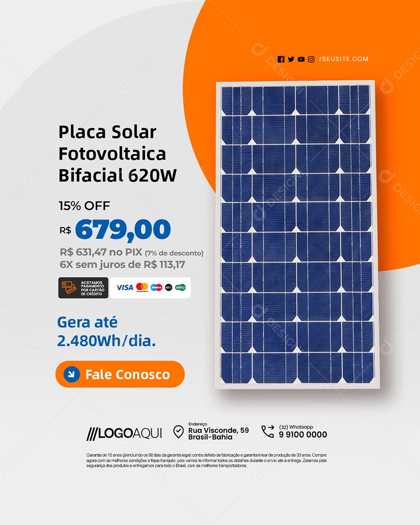 Energia Solar Placa Solar Fotovoltaica Bifacial Social Media PSD Editável