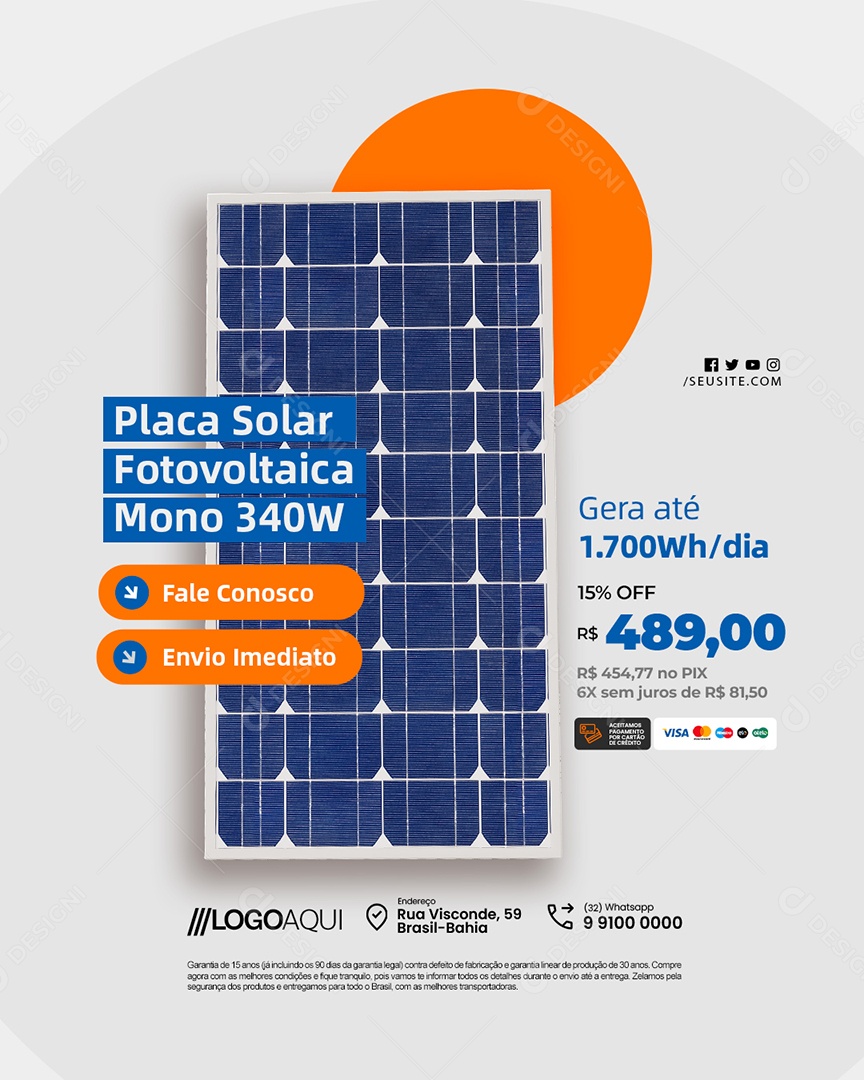 Energia Solar Placa Solar Fotovoltaica Mono Social Media PSD Editável