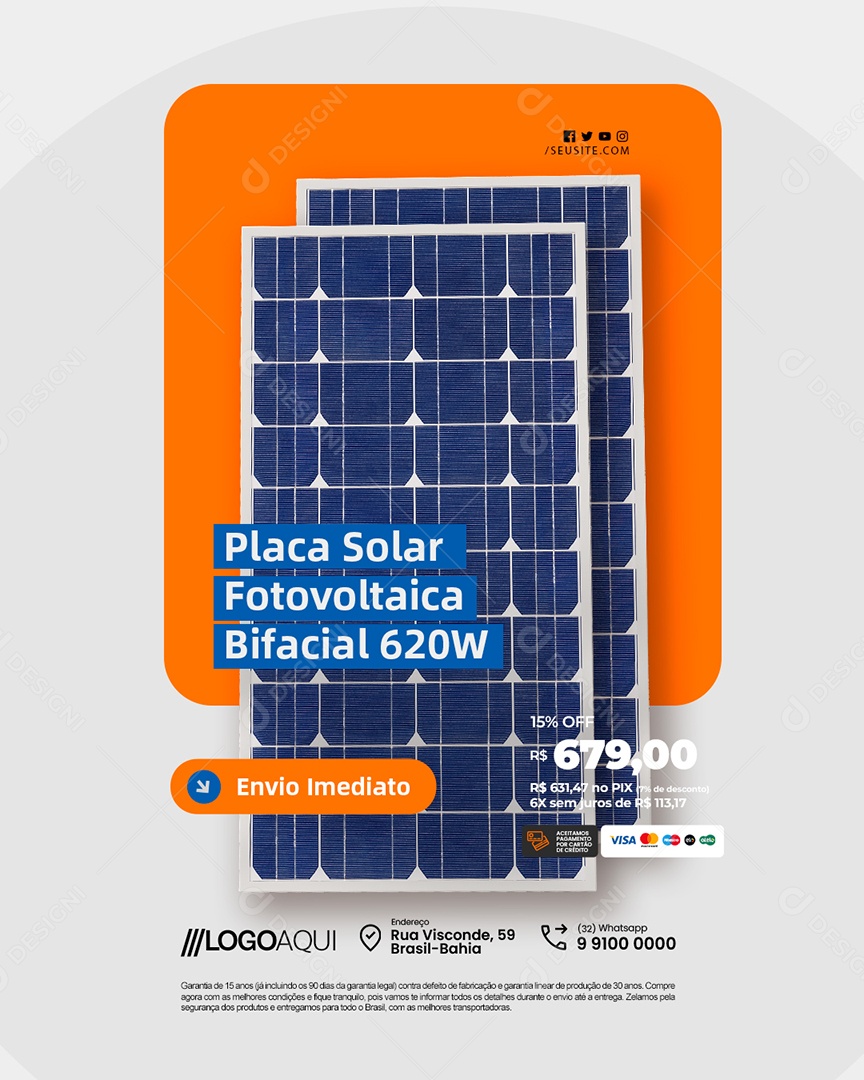 Energia Solar Placa Solar Fotovoltaica Bifacial Social Media PSD Editável