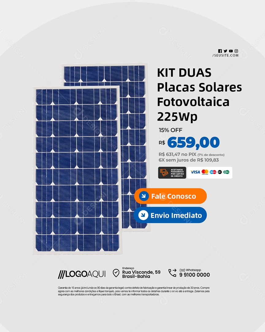 Energia Solar Kit Duas Placas Solares Fotovoltaica Social Media PSD Editável