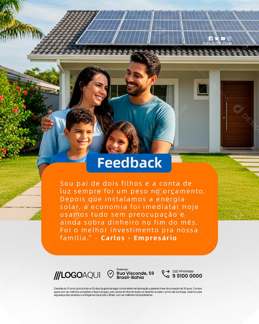 Energia Solar Feedback Social Media PSD Editável