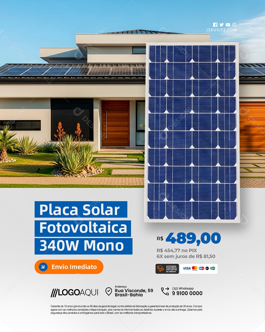 Energia Solar Placa Solar Fotovoltaica Social Media PSD Editável