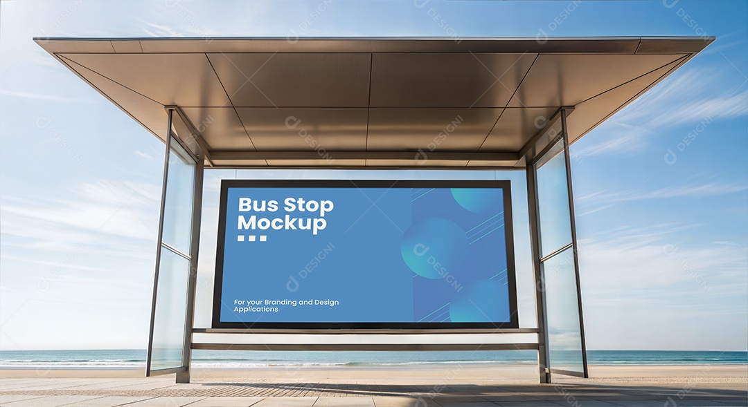 Ponto de Ônibus Com Anúncio PSD Editável Mockup