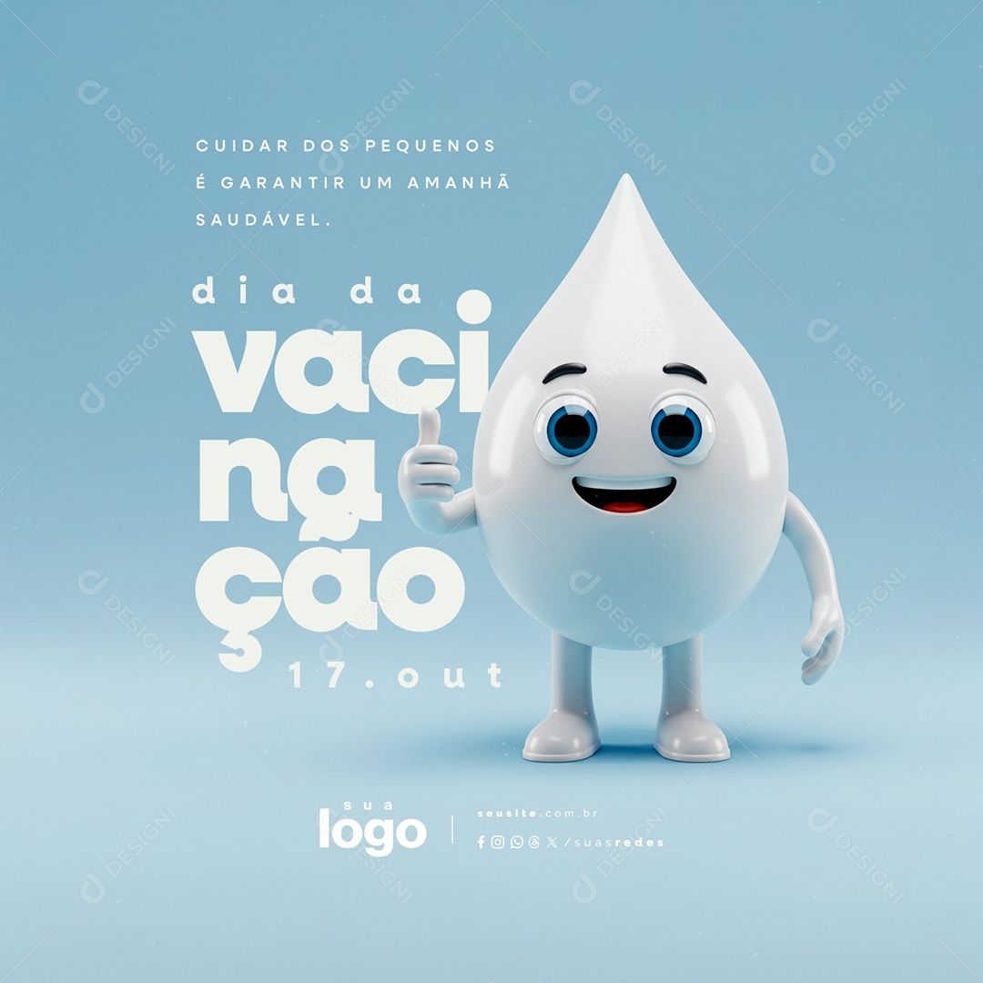 Dia da Vacinação 17 de Outubro Cuidar dos Pequenos Social Media PSD Editável